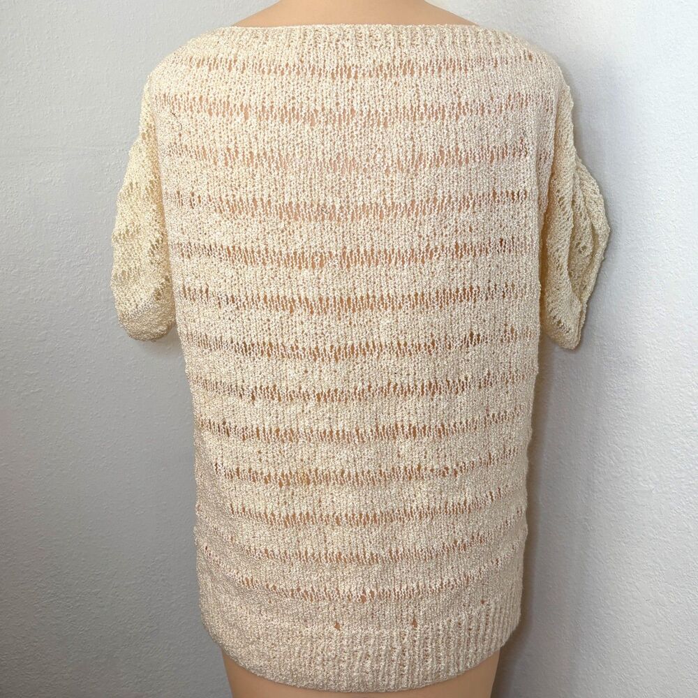 Handmade Womens Lace Knitted Sweater Med Short Sleeve Boat Neck Loose Shredded - Picture 2 of 4
